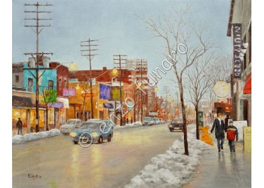 Evening Street View - Oil Painting by Enzo