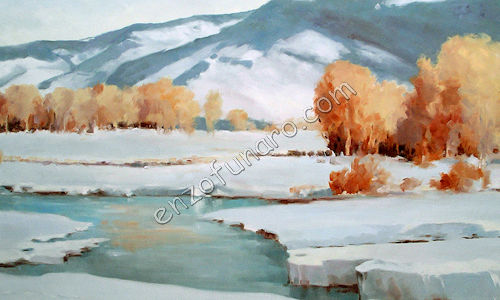 Golden Trees, Winter Landscape by Enzo